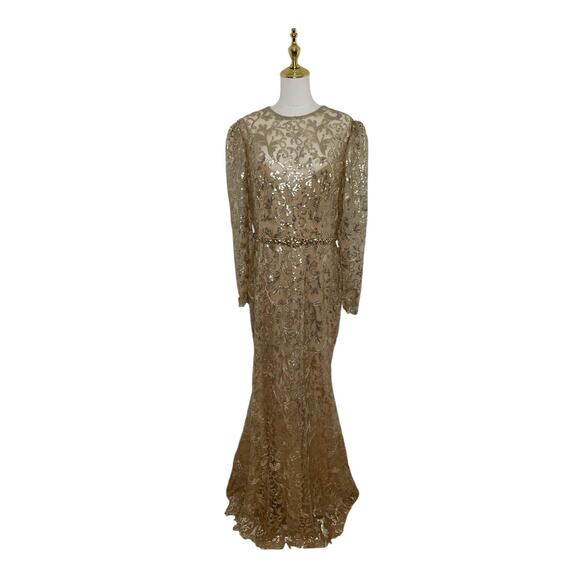 Mac Duggal 68011 Gold Embellished High Neck Long Sleeve Gown Size 12 $698 - Picture 4 of 8